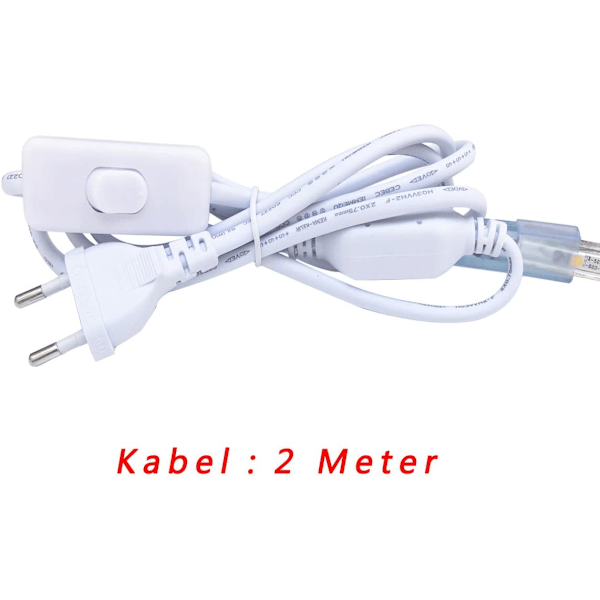 Varmt hvid - 2M LED-strip, superlys 220v LED-strip med afbryder