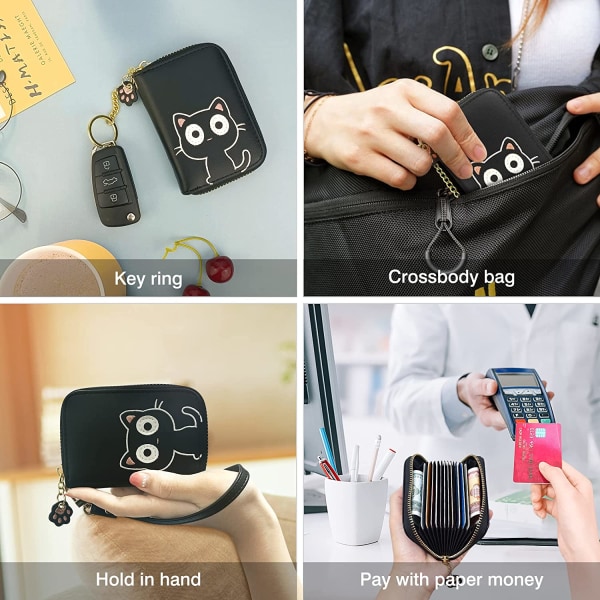 Söt kreditkortshållare för kvinnor, liten läderdragkedja RFID-kort Hol