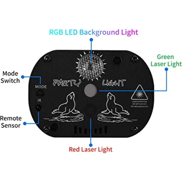 DJ Disco Stage Party Lights, LED-lydaktiveret laserlys RGB