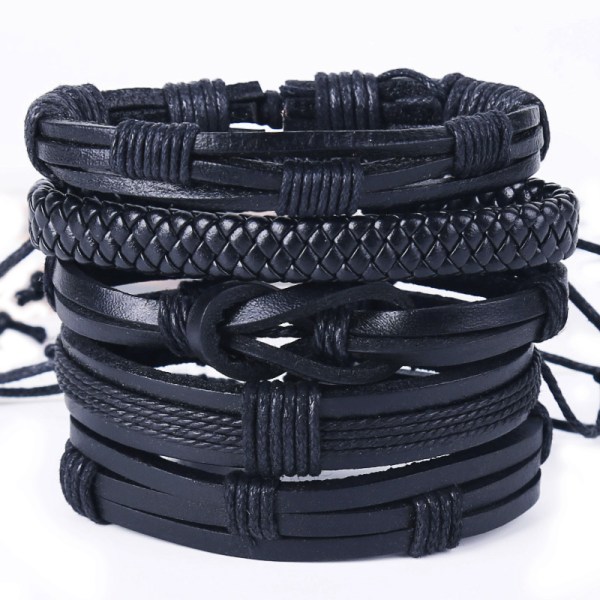 5PCS Leather Bracelets for Men Women Braided Rope Cuff Bracelet