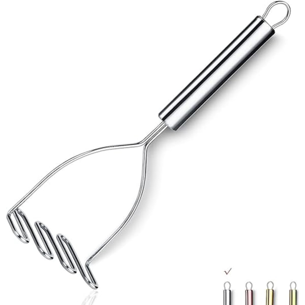 Kartoffelmoser, (9 tommer) Rustfrit stål Heavy Duty Metal Kartoffelmoser med spejlpolering, Kartoffelmoser Redskab, Håndholdt Kartoffelmoser, Mos frugt og grøntsager, Opvaskemaskine sikker