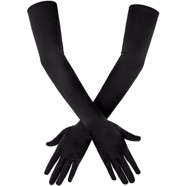 Long Elbow Satin Gloves, 21" Stretchy 1920s Opera Gloves Eve