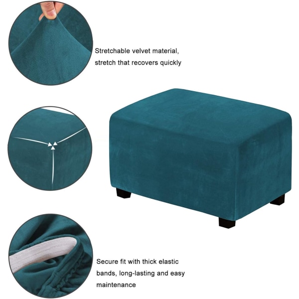 (Deep Water Blue) Stretch Pouf Covers Velvet Ottoman Cover Rectang