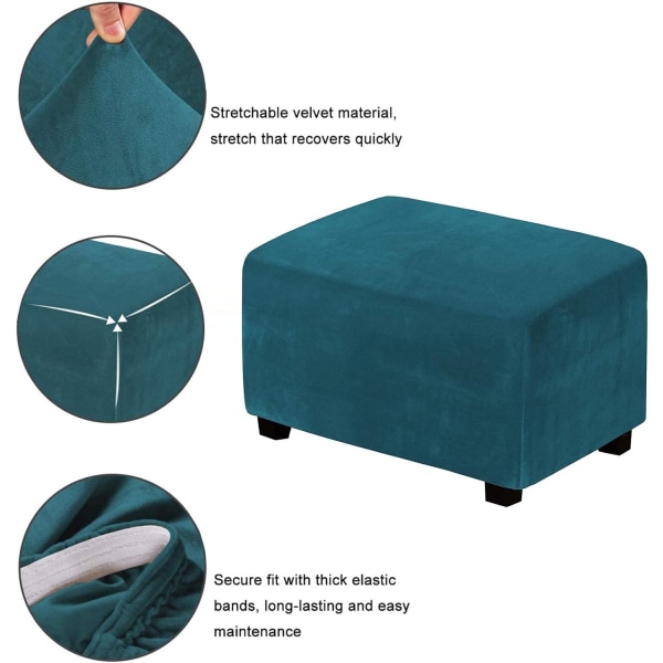 (Djuphavsblå) Stretch Pouf-överdrag Sammet Ottoman-överdrag Rektangulär