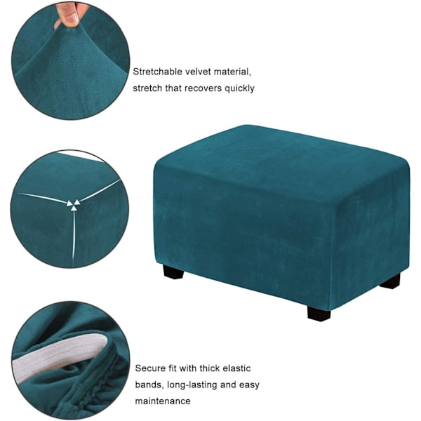 (Dypvannsblå) Stretch Pouf-trekk Fløyel Ottoman-trekk Rektangulær