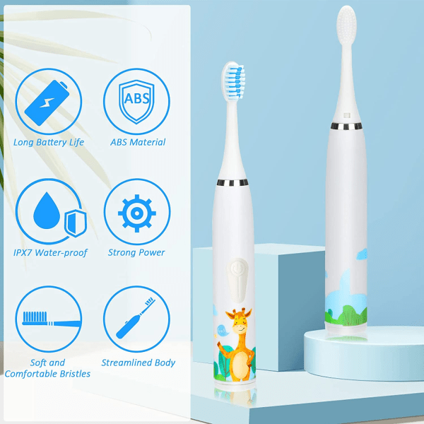Elektrisk tandborste för barn 3-12 år, batteridriven tandborste med 5 soniska