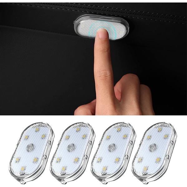 4 stk Varm hvid trådløs LED-lys til bilinteriør, Car Led Li