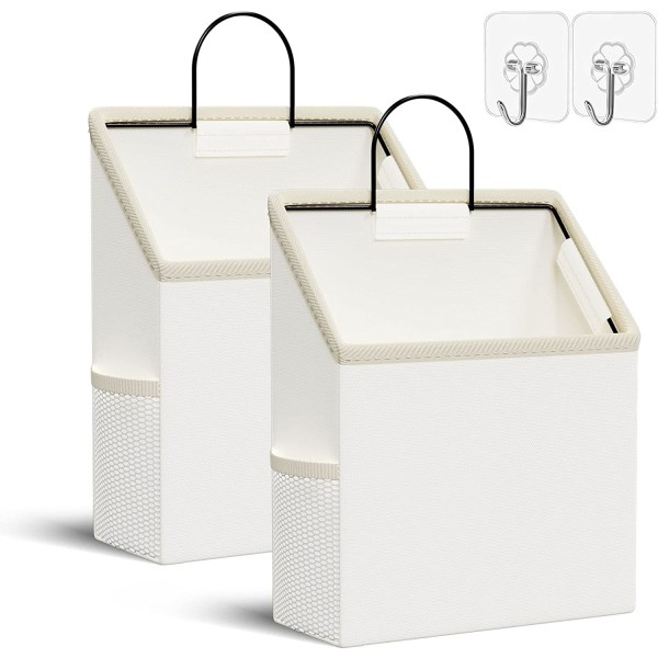 (Hvid) 2-pak væghængende opbevaringstaske med klæbekrog, skab H