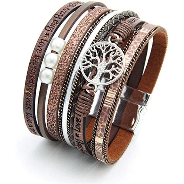 Kvinde Piger Livets Træ Læder Armbånd Multi-Layer Wraps