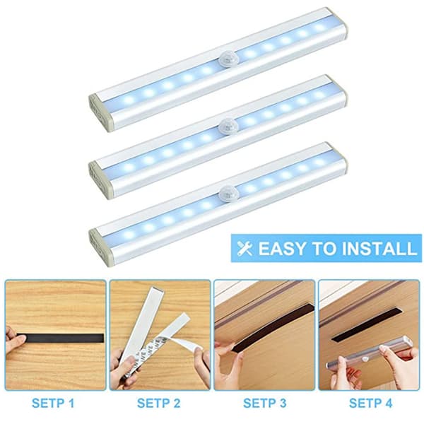10-LED Trådløs Bevegelsessensor LED Lyslist med Magnetisk Stripe