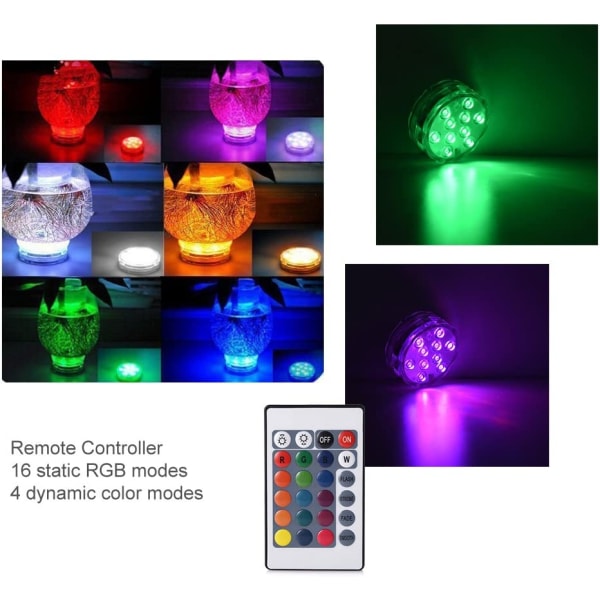Dykking LED vanntett flerfarget lys RGB endre dekorativt