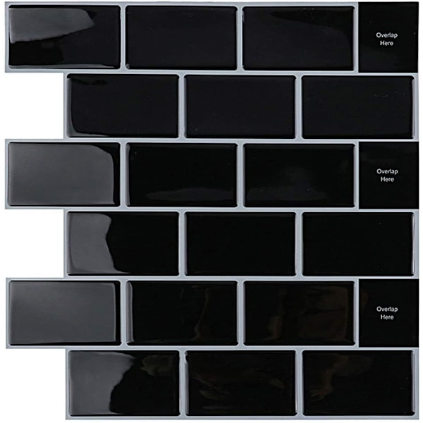 Peel and Stick Kakel Backsplash för Kök Vägg, 10-Blad Svart Subway Kök Backsplash Kakel (12\"×12\")