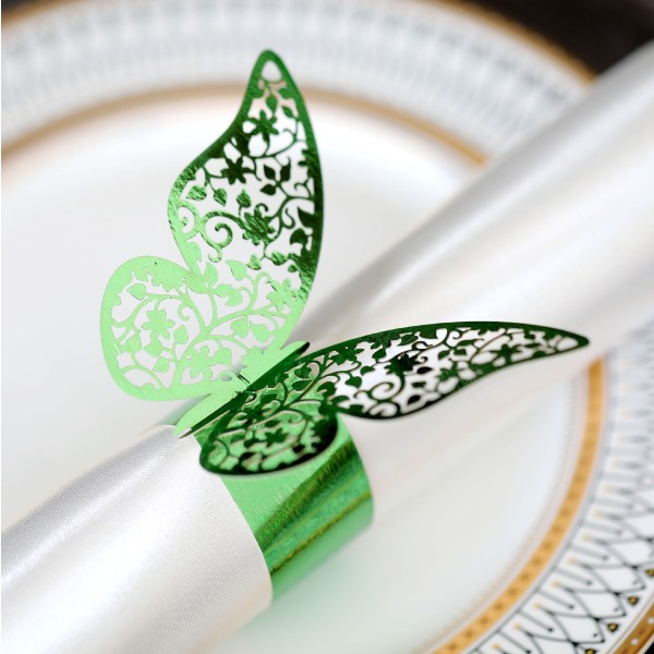 50 Pcs Green 3D Butterfly Paper Napkin Rings, Napkin Ring, Weddi