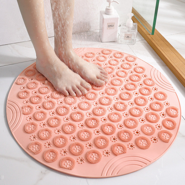 (Pink, 55 x 55 cm) PVC Rund Massage Bademåtte Skridsikker Brusebadsmåtte B