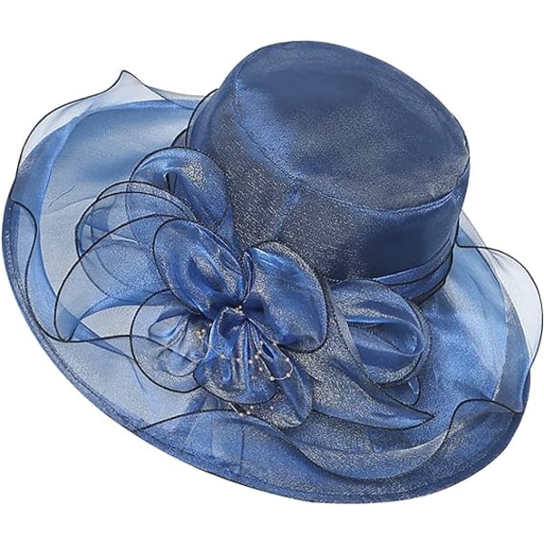 Blue - Women Organza Chapel Hat Wig Wedding Hat Sun Hat