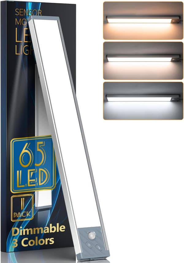 （Grå）LED-skaplys med bevegelsessensor 65 LED-skaplys