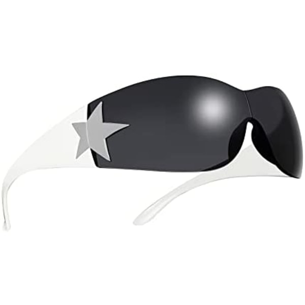 Black White Shades Solglasögon för kvinnor män, Trendig Shield Wrap A