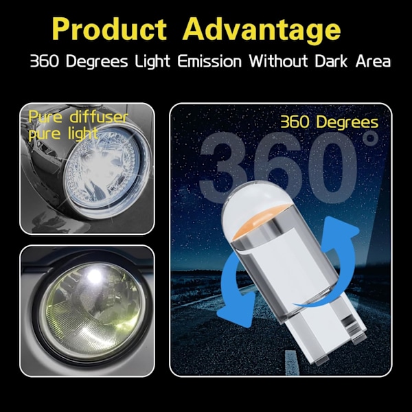 (10 KPL) W5W T10 LED-autopolttimot - Auton sisävalot (valkoinen)
