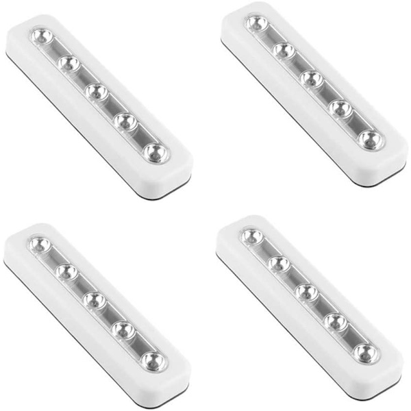 Ett paket med 4, DIY stångmonterade 5 LED-touchlampor, batteridrivna