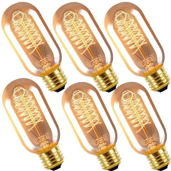 [6 kpl] T45 Edison-lamppu 40W spiraali retro volframihehkulankamppu 22