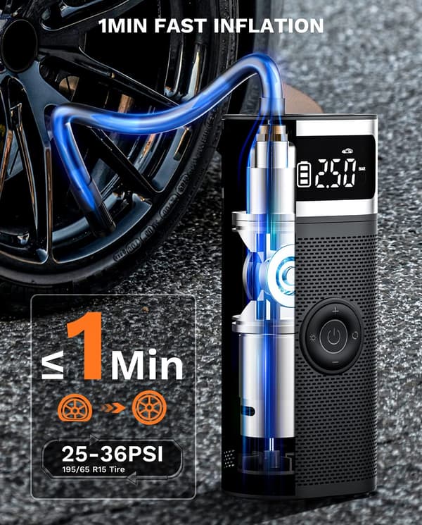 Svart - 6000mAh Mini Bärbar Luftkompressor, Bil Däckpump