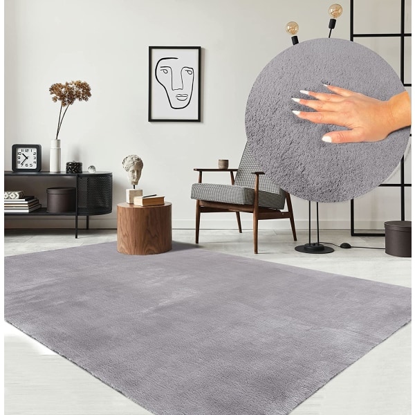 Harmaa, Relax Moderni lyhytkarvainen pehmeä matto, 80 x 160 cm liukumaton pohja
