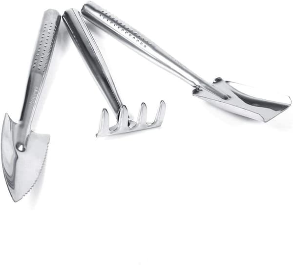 3X Rustfrit Stålskovl Spade Rake Håndtag Mini Have Plante Til