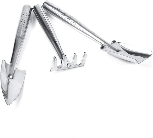 3X Rustfritt Stål Spade Rake Håndtak Mini Hage Plante Til