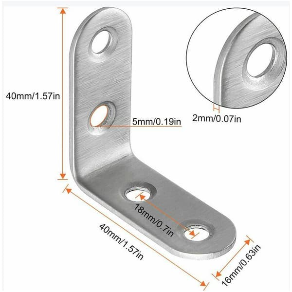 Vinkelkode 4040mm 2mm tyk uden skruer 50stk rustfrit stål