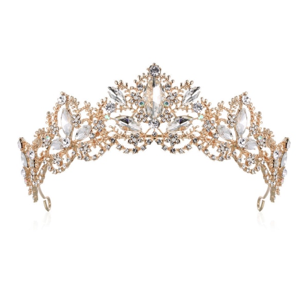 Princess Crystal Queen Crown (Guld), Rhinestone Princess Hair Or