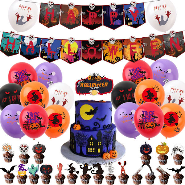 37-delt Halloween-dekorationssæt, Halloween-temafestballoner H
