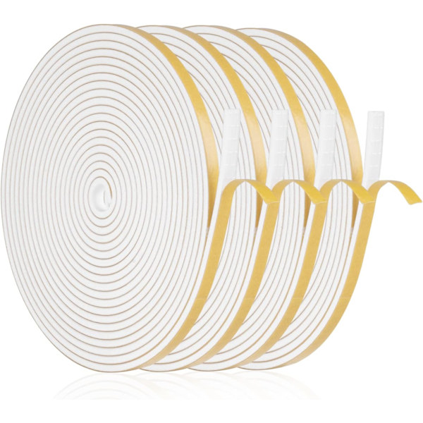 4 Ruller x 5 m Dørpakning, Hvid, 6 x 3 mm, 20 m Total