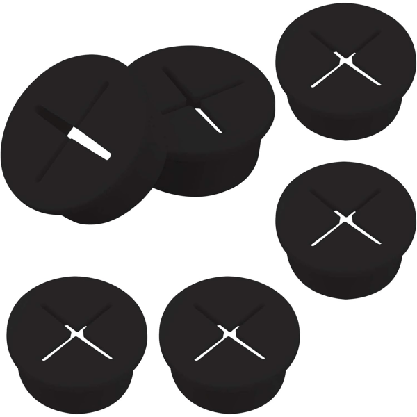 6 stykker fleksibel silikone kabelgennemføring, sort gummi