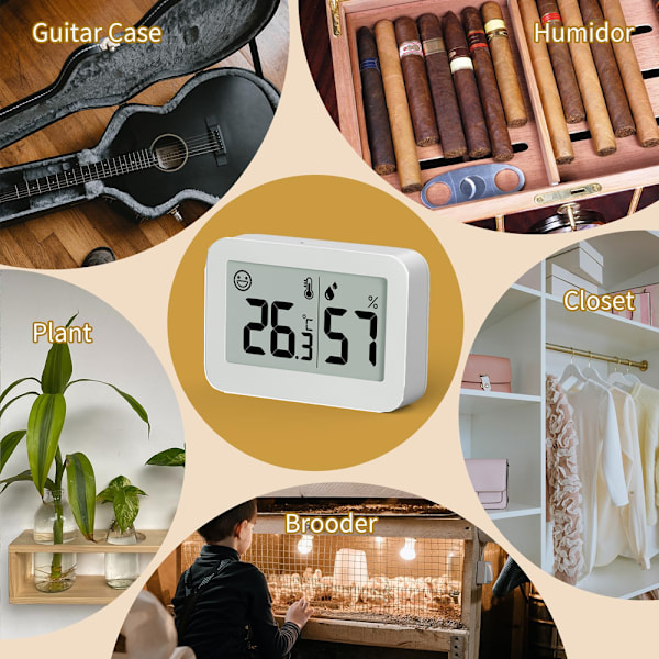Hygrometer, väderstation, fuktmätare, inomhustermometer, batteri och självhäftande remsa ingår