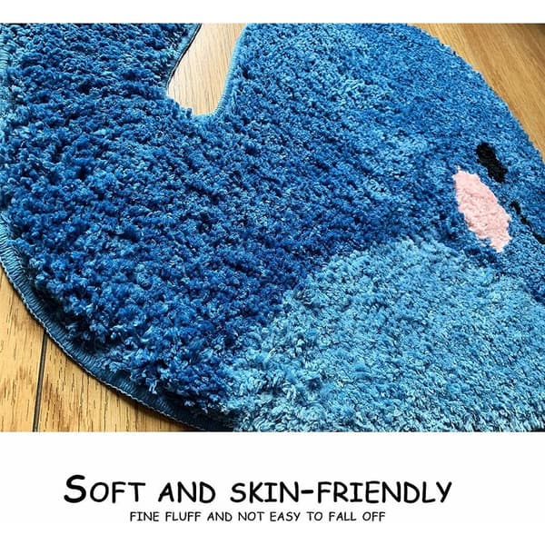 Blå baderomsmatte - Hvalformet sklisikker matte, vaskbar mikrofiber