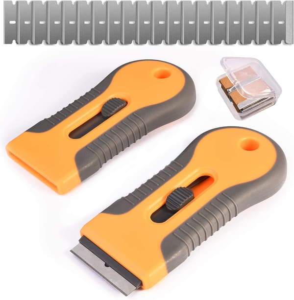 2 stk. skraper med barberblad, plastskraper med barberblad
