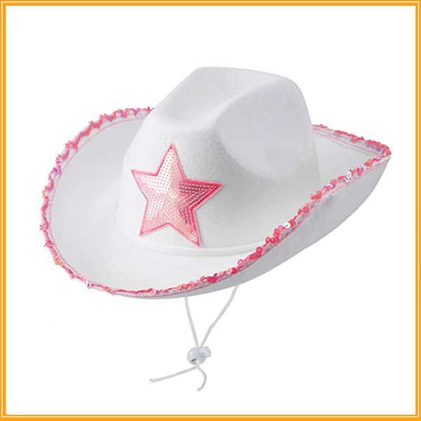 Hvit Pentagram Cowboyhatt Rosa Brudefest Western White C