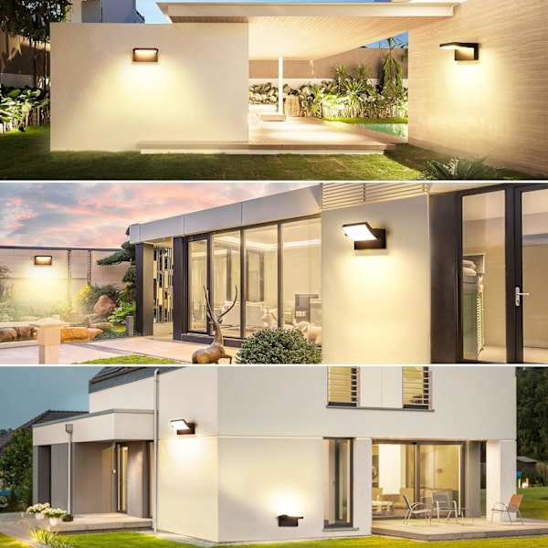 Sort LED Udendørs Væglampe med 350° Roterende LED Panel 3000K Varm Hvid Vandtæt Udendørs Projektør IP65 [Energi Kl