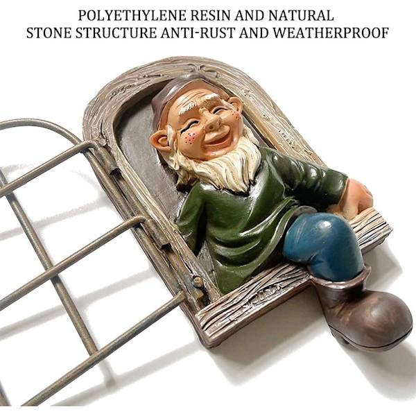 Mini Resin Have Statue Nisse Ud Af Døren Træ Hugger Have