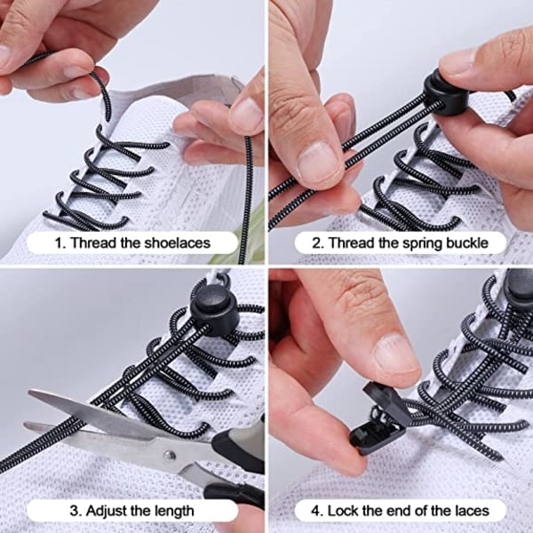 6 par elastiske snørebånd til voksne og børn uden bindebånd L