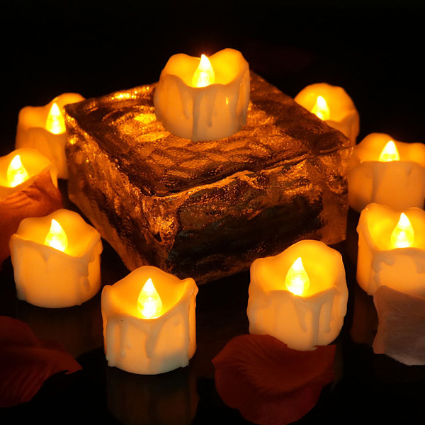 12 LED-lys (gult lys), flammefrie telys A