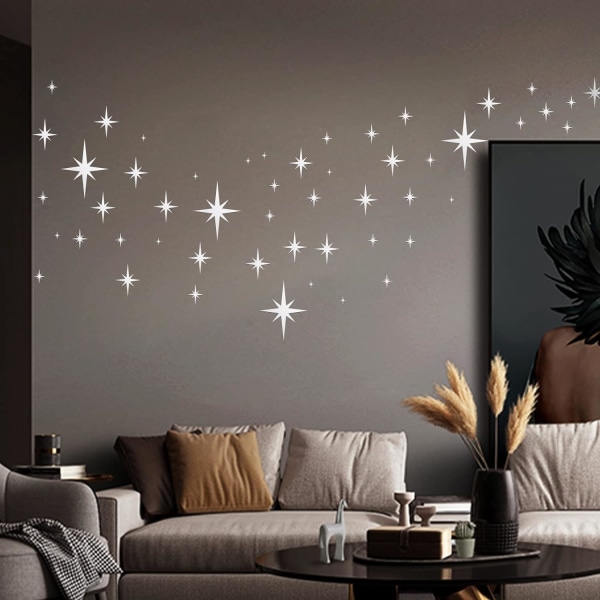 82pcs 3D Star Wall Stickers Silver Removable Wall Mirror Sticker