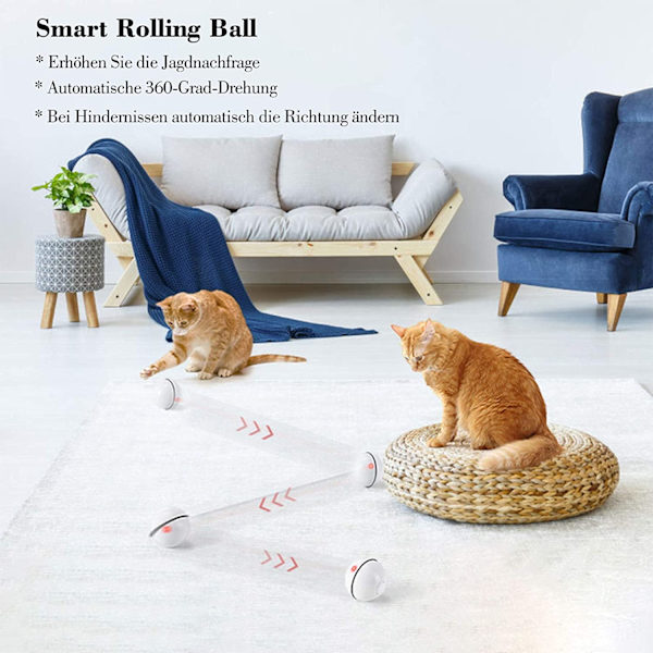 Katt leksak, leksaksboll med LED-ljus, 360 graders automatisk rotation