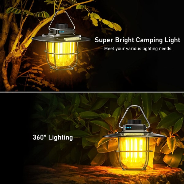 Genopladelig Camping Lanterne, USB C Genopladelig LED Retro Campi