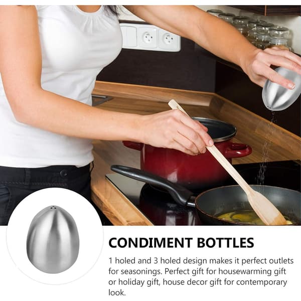 Sett med 2 rustfrie krydderkrukker Pepper Shaker Salt Shaker Eggformet (3 hull)