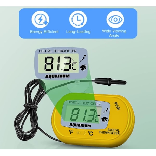 Akvarietermometer gul - LCD Digitalt Akvarietermometer med Sugekop og Dykprobe til Akvarium, Terrarium