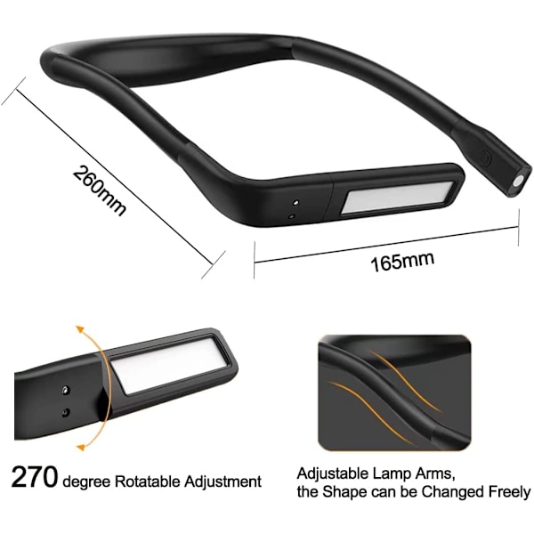 Genopladelig halslæsningslampe, foldbar LED-bordlampe 1800mAh, S