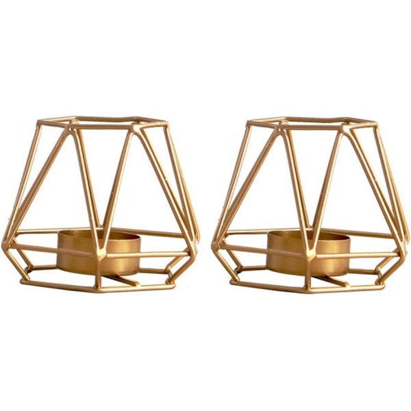 2 Pieces of Geometric Tealight Candle Holders, Gold Table Candle