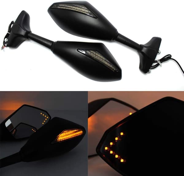 Sort Motorcykel Blinklys Bakspejl med LED Pil Indikator