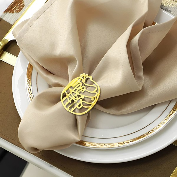 12 Pack Gold Metal Leaf Ramadan serviettringer Borddekorasjon Na